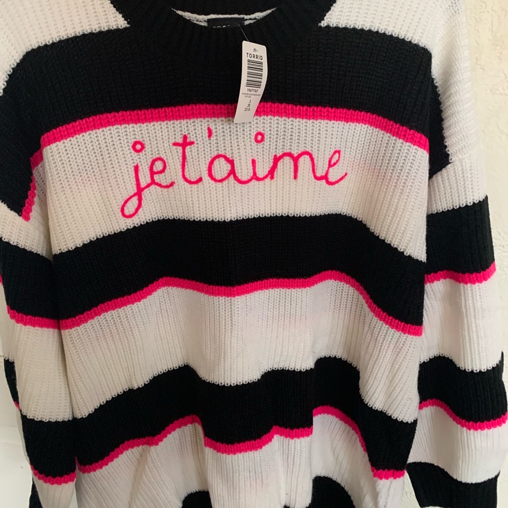 Torrid Black and White Striped Sweater with Pink Highlights  NWT